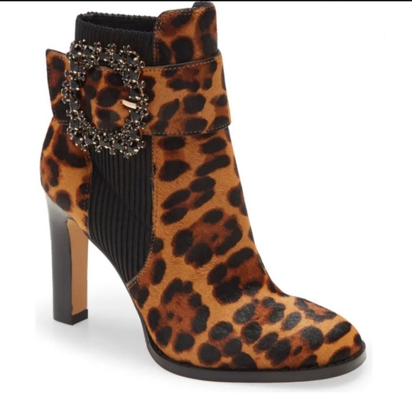 Karl Lagerfeld Vania Calf Hair Rhinestone Boots Animal Print High Heel Cheetah